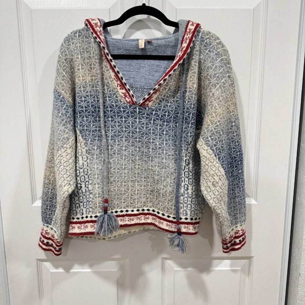 Anthropologie Abstract Hoody‎ Size Small S Blue Pullover Tassel Sweater - Picture 2 of 11